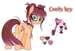 Size: 1596x1080 | Tagged: safe, artist:jvartes6112, derpibooru import, oc, oc:candy key, unofficial characters only, earth pony, pony, choker, earth pony oc, ethereal mane, eyeliner, female, heart, image, key, looking back, makeup, mare, offspring, parent:cheese sandwich, parent:pinkie pie, parents:cheesepie, png, reference sheet, simple background, solo, starry mane, transparent background