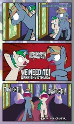 Size: 1920x3169 | Tagged: safe, artist:alexdti, derpibooru import, oc, oc:marco, oc:umberto, unofficial characters only, pony, unicorn, comic:quest for friendship, duo, duo male, high res, horn, image, implied twilight sparkle, jpeg, male, stallion, unicorn oc
