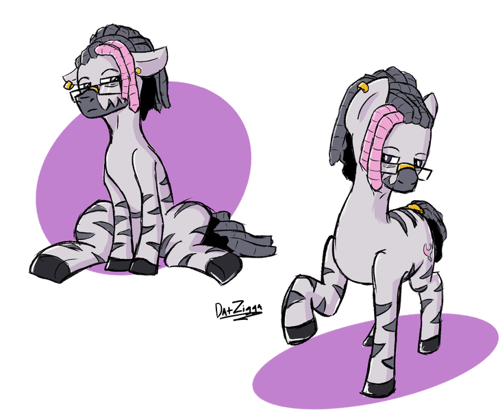 Size: 3218x2645 | Tagged: safe, artist:datzigga, derpibooru import, oc, oc:dizzy, unofficial characters only, zebra, glasses, high res, image, male, piercing, png, sitting, solo, stallion, zebra oc