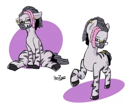 Size: 3218x2645 | Tagged: safe, artist:datzigga, derpibooru import, oc, oc:dizzy, unofficial characters only, zebra, glasses, high res, image, male, piercing, png, sitting, solo, stallion, zebra oc