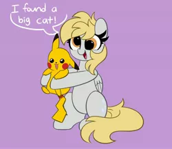 Size: 4096x3540 | Tagged: safe, artist:kittyrosie, derpibooru import, derpy hooves, pegasus, pikachu, pony, crossover, cute, derpabetes, digital art, female, image, jpeg, mare, pokémon, simple background, smiling