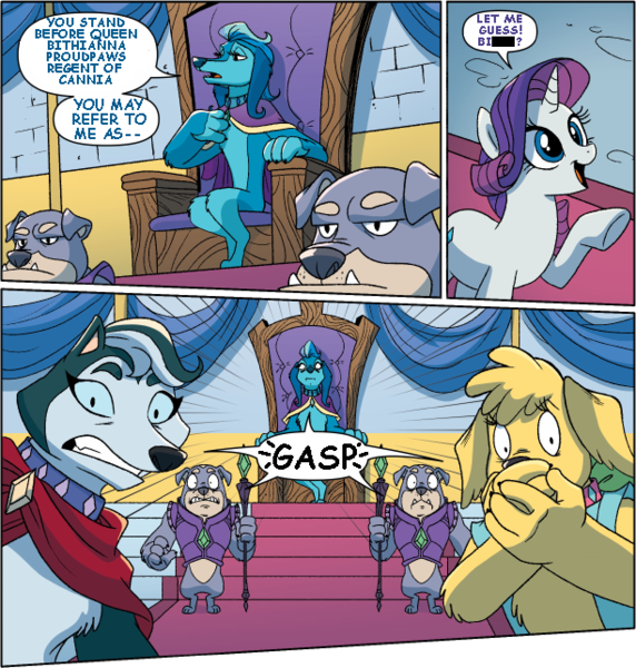 Size: 613x643 | Tagged: safe, artist:briannacherrygarcia, derpibooru import, edit, idw, rarity, diamond dog, comic, fiona floppyears, image, implied swearing, indiana embereyes, png, text edit