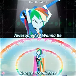 Size: 1080x1080 | Tagged: safe, derpibooru import, edit, edited screencap, editor:flutteriaeth, screencap, rainbow dash, equestria girls, equestria girls series, rainbow rocks, run to break free, spoiler:eqg series (season 2), awesome as i want to be, bass guitar, clothes, cute, cutie mark, cutie mark on clothes, dashabetes, eyes closed, female, geode of super speed, hoodie, image, jewelry, jpeg, magical geodes, musical instrument, necklace, ponied up, shoes, smiling, sneakers, solo, wings