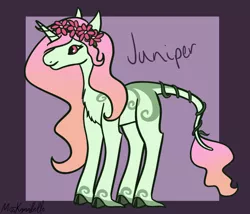 Size: 1750x1500 | Tagged: safe, artist:misskanabelle, derpibooru import, oc, unofficial characters only, pony, unicorn, abstract background, chest fluff, female, floral head wreath, flower, hoof fluff, horn, image, mare, parent:tree hugger, png, signature, solo, unicorn oc