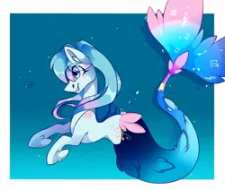 Size: 1080x915 | Tagged: safe, artist:tessa_key_, derpibooru import, kotobukiya, ponified, merpony, pony, seapony (g4), blue background, blue eyes, bubble, ear fluff, female, fins, fish tail, grin, hatsune miku, image, jpeg, kotobukiya hatsune miku pony, leek, mare, seaponified, simple background, smiling, solo, species swap, tail, underwater, vocaloid, water