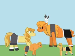 Size: 740x552 | Tagged: safe, artist:harmonyguard, derpibooru import, braeburn, little strongheart, hybrid, bisony, braeheart, family, female, image, male, offspring, parent:braeburn, parent:little strongheart, parents:braeheart, png, shipping, straight