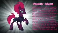 Size: 4617x2590 | Tagged: safe, artist:andoanimalia, derpibooru import, tempest shadow, pony, unicorn, my little pony: the movie, bio, broken horn, female, horn, image, mare, png, show accurate, solo, story included