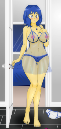 Size: 205x433 | Tagged: questionable, alternate version, artist:chuyryu, derpibooru import, oc, oc:lazuli melody, equestria girls, clothes, female, hand on chest, image, milf, nipples, nudity, png, see-through, single mom, solo