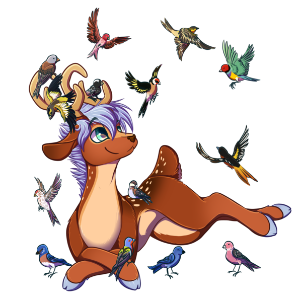 Size: 1413x1417 | Tagged: safe, artist:banoodle, derpibooru import, oc, oc:balcony blitz, bird, deer, cute, image, png, solo