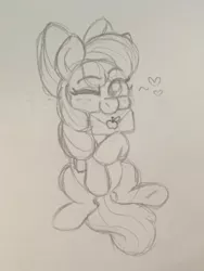 Size: 1000x1333 | Tagged: safe, artist:pink-pone, derpibooru import, apple bloom, pony, female, filly, heart, image, letter, png, sketch, solo