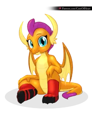 Size: 941x1280 | Tagged: safe, artist:drake, derpibooru import, smolder, dragon, clothes, cute, dragoness, female, fetish, image, looking at you, png, simple background, smolderbetes, sock fetish, socks, solo, transparent background