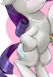 Size: 714x1043 | Tagged: safe, artist:kurogewapony, derpibooru import, edit, rarity, pony, unicorn, belly, bipedal, blushing, cropped, floppy ears, hoof on hip, image, jpeg, pictures of bellies, smiling, solo