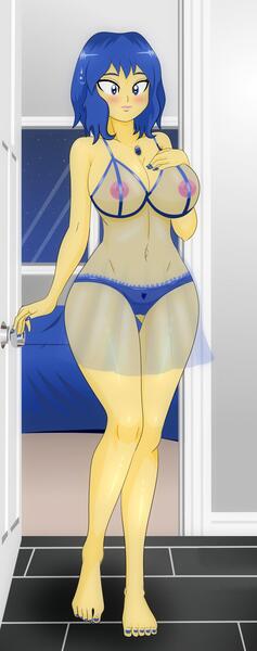 Size: 990x2504 | Tagged: questionable, alternate version, artist:chuyryu, derpibooru import, oc, oc:lazuli melody, equestria girls, big breasts, breasts, clothes, curvy, female, hand on chest, image, jpeg, milf, nightgown, nipples, nudity, panties, partial nudity, see-through, single mom, solo, solo female, underwear, wide hips