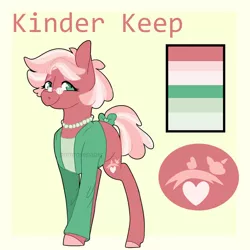 Size: 1280x1280 | Tagged: safe, artist:primrosepaper, derpibooru import, oc, oc:kinder keep, earth pony, pony, bow, clothes, color palette, female, glasses, image, jacket, jewelry, jpeg, magical lesbian spawn, mare, necklace, offspring, parent:cheerilee, parent:mayor mare, pearl necklace, shirt, solo, tail bow