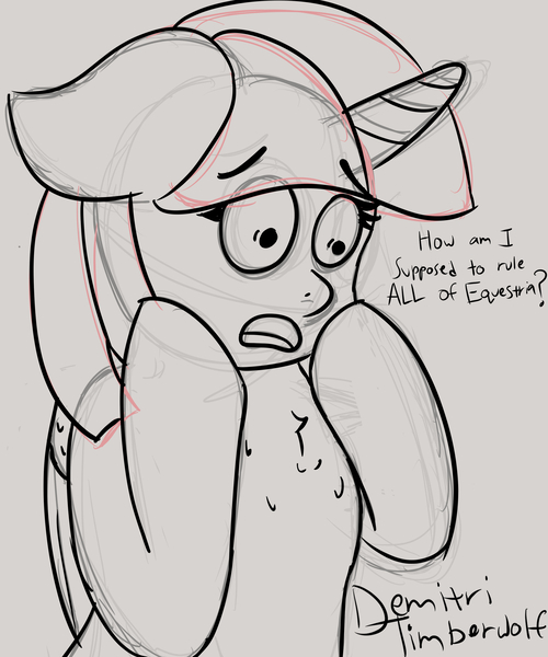 Size: 3000x3600 | Tagged: safe, artist:demitri, derpibooru import, twilight sparkle, twilight sparkle (alicorn), alicorn, pony, chest fluff, dialogue, female, floppy ears, high res, image, jpeg, mare, newbie artist training grounds, sketch, solo, text, worried