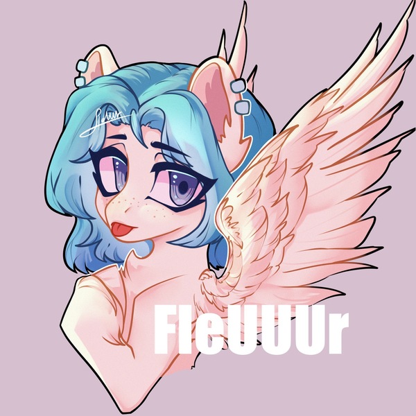 Size: 2048x2048 | Tagged: safe, artist:fleuuur, derpibooru import, oc, unofficial characters only, pegasus, pony, :p, bust, ear fluff, ear piercing, earring, female, freckles, high res, image, jewelry, jpeg, mare, obtrusive watermark, pegasus oc, piercing, portrait, solo, spread wings, tongue out, unshorn fetlocks, watermark, wings