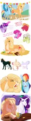 Size: 2447x9369 | Tagged: safe, artist:neighbaby, derpibooru import, applejack, big macintosh, granny smith, pinkie pie, rainbow dash, rarity, twilight sparkle, oc, oc:brandy apple, oc:dust-devil dash, oc:pastelle-blitz dash, appledash, bad parenting, cheating, crying, female, high res, image, lesbian, magical lesbian spawn, offspring, parent:applejack, parent:rainbow dash, parents:appledash, png, pregnant, rarijack, realistic anatomy, shipping, story included