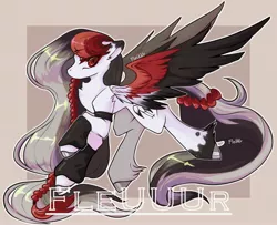 Size: 2644x2144 | Tagged: safe, artist:fleuuur, derpibooru import, oc, unofficial characters only, pegasus, pony, braid, chest fluff, ear fluff, flying, image, jpeg, obtrusive watermark, pegasus oc, solo, spread wings, unshorn fetlocks, watermark, wings