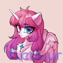 Size: 2048x2048 | Tagged: safe, artist:fleuuur, derpibooru import, oc, unofficial characters only, alicorn, pony, alicorn oc, bust, chest fluff, colored wings, ear fluff, heterochromia, horn, image, jewelry, jpeg, necklace, obtrusive watermark, portrait, solo, watermark, wings