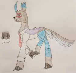 Size: 2868x2754 | Tagged: safe, artist:agdapl, derpibooru import, changedling, changeling, hybrid, crossover, image, jpeg, necktie, solo, species swap, spy, team fortress 2, traditional art