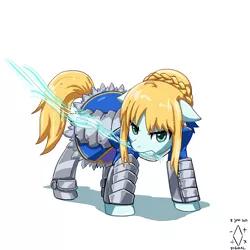 Size: 2000x2000 | Tagged: safe, artist:digiral, derpibooru import, ponified, pony, artoria pendragon, clothes, dress, fate/stay night, image, magic, png, simple background, solo, white background