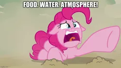 Size: 888x499 | Tagged: safe, derpibooru import, edit, edited screencap, screencap, pinkie pie, earth pony, pony, daring done?, caption, image, image macro, jpeg, meme, open mouth, patty hype, spongebob squarepants, text