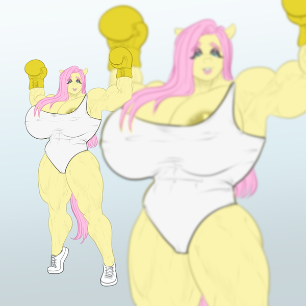 Size: 1200x1200 | Tagged: questionable, artist:hellbridge, derpibooru import, fluttershy, anthro, pegasus, areola, areola slip, armpits, biceps, big breasts, boxing gloves, breasts, busty fluttershy, clothes, digital art, female, image, looking at you, muscles, muscleshy, muscular female, one-piece swimsuit, open mouth, png, shoes, simple background, solo, solo female, swimsuit, tail, thighs, wide hips, wingless, wingless anthro