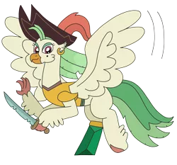 Size: 2623x2448 | Tagged: safe, artist:supahdonarudo, derpibooru import, captain celaeno, classical hippogriff, hippogriff, my little pony: the movie, amputee, crystal pegleg, ear piercing, earring, hat, image, jewelry, peg leg, piercing, pirate, pirate hat, png, prosthetic leg, prosthetic limb, prosthetics, simple background, spread wings, sword, transparent background, weapon, wings