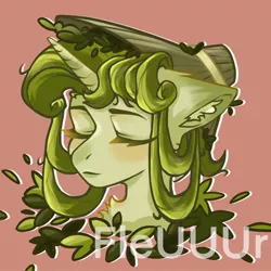 Size: 2048x2048 | Tagged: safe, artist:fleuuur, derpibooru import, oc, unofficial characters only, pony, unicorn, bust, chest fluff, ear fluff, eyebrows, eyebrows visible through hair, hat, horn, image, jpeg, leaves, obtrusive watermark, portrait, solo, unicorn oc, watermark