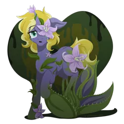 Size: 1500x1500 | Tagged: safe, artist:willoillo, derpibooru import, oc, oc:willowisp, unofficial characters only, alraune, original species, plant pony, pony, unicorn, flower, horn, image, monster, plant, png, unicorn oc