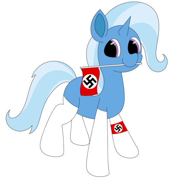 Size: 2498x2521 | Tagged: safe, artist:omegacreeper, edit, editor:anonymous, editor:edits of hate, unauthorized edit, trixie, pony, unicorn, armband, clothes, colored, female, flag, flat colors, image, looking at you, mare, mouth hold, nazi, nazi armband, nazi flag, png, simple background, socks, solo, standing, swastika, three quarter view, transparent background
