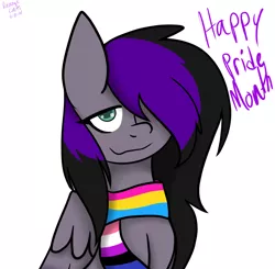 Size: 1374x1348 | Tagged: safe, artist:revenge.cats, derpibooru import, oc, oc:drizzling dasher, pegasus, pony, clothes, emo, genderfluid pride flag, image, pansexual pride flag, png, pride, pride flag, pride month, scarf, smiling, solo