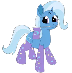 Size: 2498x2521 | Tagged: safe, artist:omegacreeper, edit, editor:edits of hate, editor:unofficial edits thread, unauthorized edit, trixie, pony, unicorn, clothes, colored, cutie mark, female, flag, flat colors, image, looking at you, mare, mouth hold, narcissism, png, simple background, socks, solo, standing, three quarter view, transparent background