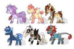 Size: 900x600 | Tagged: safe, artist:lavvythejackalope, derpibooru import, oc, unofficial characters only, bat pony, dracony, dragon, earth pony, hybrid, pegasus, pony, unicorn, base used, bat pony oc, bat wings, braid, earth pony oc, horn, image, pegasus oc, png, simple background, sombra eyes, transparent background, unicorn oc, wings