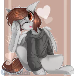 Size: 2121x2150 | Tagged: safe, artist:mediasmile666, derpibooru import, oc, unofficial characters only, pegasus, pony, clothes, eye clipping through hair, female, heart, high res, hoodie, image, looking at you, mare, one eye closed, pegasus oc, png, smiling, smiling at you, solo, tongue out, underhoof, wings