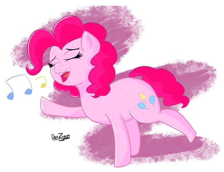 Size: 3800x2925 | Tagged: safe, artist:datzigga, derpibooru import, pinkie pie, earth pony, pony, cute, eyes closed, female, high res, image, mare, music notes, open mouth, open smile, png, singing, smiling, solo