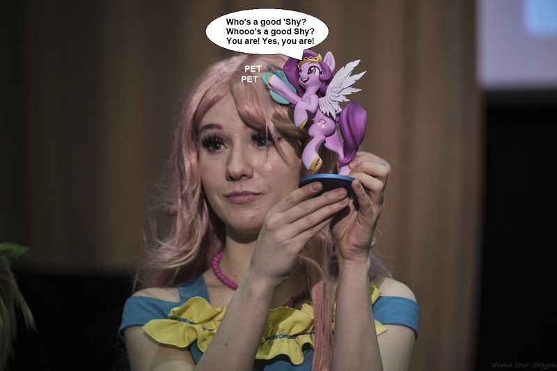 Size: 1280x853 | Tagged: safe, derpibooru import, edit, fluttershy, pipp petals, human, 2021, clothes, convention, cosplay, costume, cyrillic, g5, image, irl, irl human, jpeg, newbronycon, photo, rubronycon, russian