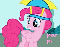 Size: 454x360 | Tagged: safe, derpibooru import, pinkie pie, pegasus, pony, 2009, generation b, hat, image, looking at you, my little pony adventures, pegasus pinkie pie, png, race swap, show bible, show pilot, smiling, umbrella, umbrella hat