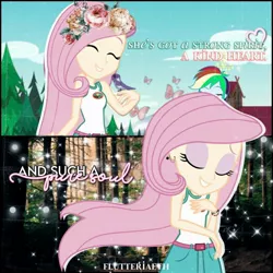 Size: 1080x1080 | Tagged: safe, derpibooru import, edit, edited screencap, editor:flutteriaeth, screencap, fluttershy, rainbow dash, bird, equestria girls, legend of everfree, legend of everfree - bloopers, belt, camp everfree outfits, clothes, cute, duo, duo female, eyes closed, female, image, jpeg, shyabetes, tanktop
