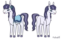 Size: 3360x2120 | Tagged: safe, artist:misskanabelle, derpibooru import, oc, unofficial characters only, earth pony, pony, :p, chest fluff, colored hooves, crack ship offspring, duo, earth pony oc, female, image, mare, parent:inky rose, parent:shining armor, png, saddle, signature, simple background, tack, tongue out, transparent background