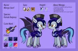 Size: 5155x3422 | Tagged: safe, artist:alexdti, derpibooru import, oc, oc:mango swirl, bat pony, pony, armor, female, guardsmare, image, mare, night guard armor, png, reference sheet, royal guard, solo