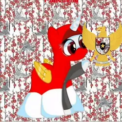 Size: 640x640 | Tagged: safe, artist:altersmay87, derpibooru import, oc, oc:sinar bulan indonesia, alicorn, bird, pony, batik, flower, garuda, image, indonesia, indonesian flag, jpeg, mask, stars, symbol