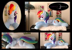 Size: 1280x888 | Tagged: safe, artist:purplenebulastudios, derpibooru import, rainbow dash, pony, image, irl, jpeg, life size, lying down, photo, plushie, prone, solo