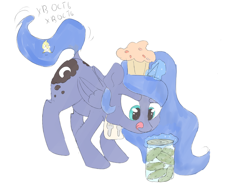 Size: 4000x3000 | Tagged: safe, artist:s.l.guinefort, derpibooru import, princess luna, food, image, pickle, png, sketch