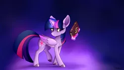 Size: 3840x2160 | Tagged: safe, artist:shadowblazearts, derpibooru import, twilight sparkle, twilight sparkle (alicorn), alicorn, pony, book, female, glowing horn, hooves, horn, image, magic, png, solo, telekinesis, wallpaper