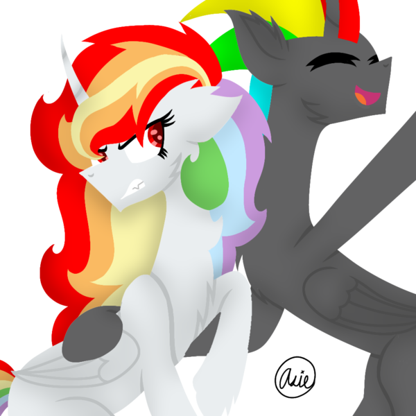 Size: 1000x1000 | Tagged: safe, artist:rainbow dash is best pony, derpibooru import, oc, oc:rainbowrio, oc:rainbowstorm, unofficial characters only, alicorn, pony, alicorn oc, annoyed, gritted teeth, happy, horn, image, open mouth, png, simple background, transparent background, wings