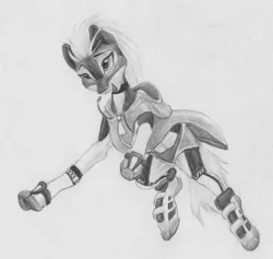 Size: 2926x2771 | Tagged: safe, artist:joestick, derpibooru import, oc, oc:arcalia, unofficial characters only, earth pony, pony, clothes, coat markings, female, hoodie, image, jpeg, monochrome, pencil drawing, shoes, traditional art