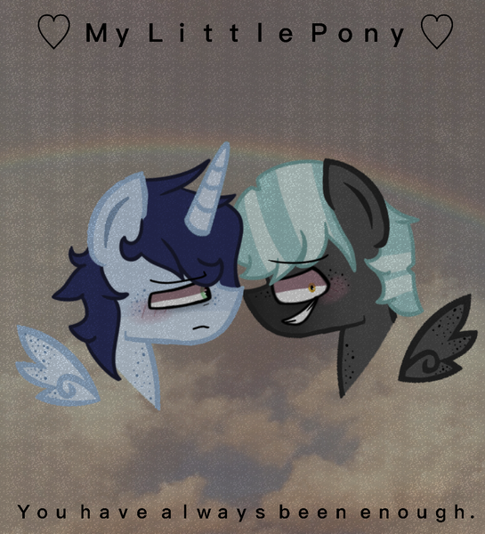 Size: 1000x1100 | Tagged: safe, artist:kittycatrittycat, derpibooru import, soarin', thunderlane, alicorn, pegasus, aesthetic, aesthetics, alicornified, base, base used, blushing, cloud, freckles, gay, head only, heart, image, male, male x male, my little pony, png, quote, race swap, rainbow, ship, shipping, soarilane, tired, tired eyes, worried, worried smile