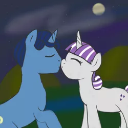 Size: 1024x1024 | Tagged: safe, artist:wrath-marionphauna, derpibooru import, night light, twilight velvet, pony, unicorn, couple, eyes closed, female, image, jpeg, kissing, male, mare, nightvelvet, shipping, stallion, straight