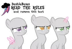 Size: 1058x720 | Tagged: safe, artist:kingbases, derpibooru import, oc, unofficial characters only, earth pony, pegasus, pony, unicorn, bald, base, bust, earth pony oc, female, filly, frown, horn, image, pegasus oc, png, simple background, transparent background, unamused, unicorn oc, wings